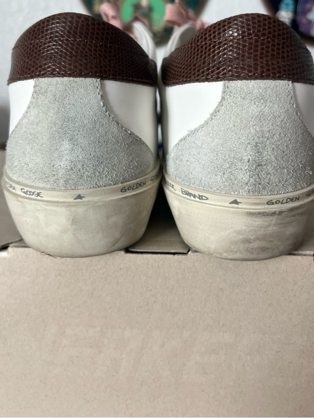 Golden Goose White Leather Sneakers with Pink Laces and Pink Glitter Star Accent - Picture 3 of 13